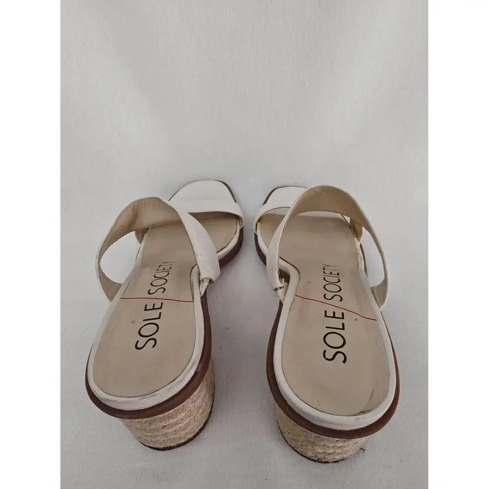 Sole Society LUNESPA Block Heel Sandals Two Strap Vegan Leather Jute Double 8.5‎